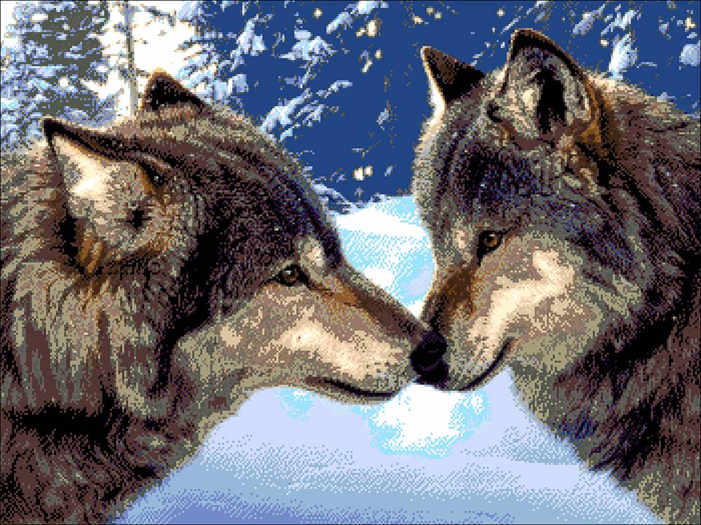Вышивка бисером пара волков