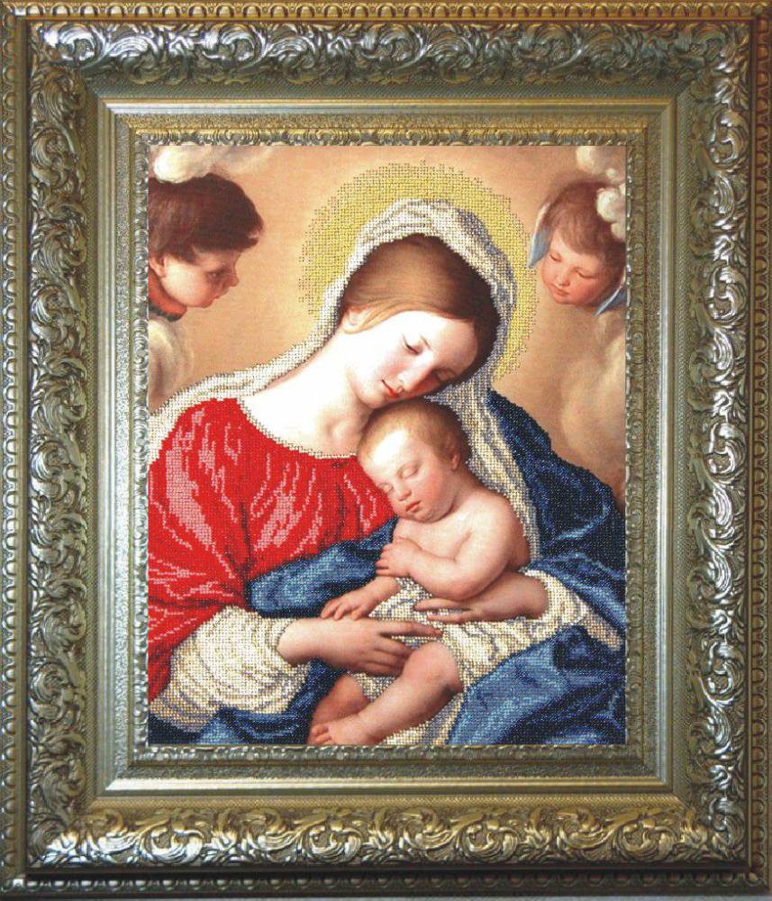 Вышивка бисером икон - Кроше - В-181 Икона Богородица Умиление с Младенцем